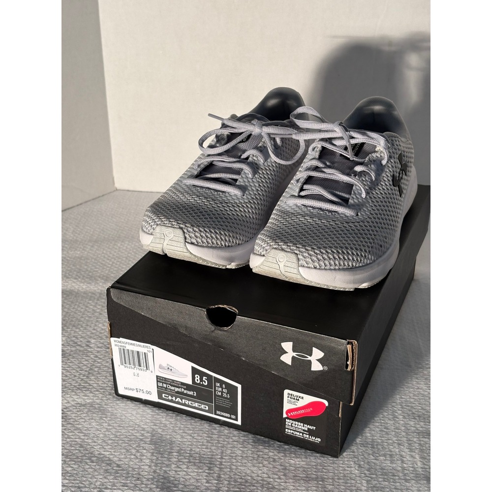 Under Armour Womens UA Charged Pursuit 3 Grey Running Shoes 3024889-101 Size 8.5
